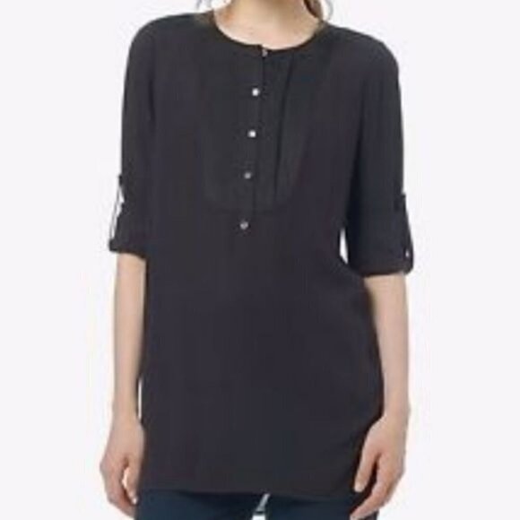 Vince Yoke Front Black Trapunto Tunic Top in White- Medium - Picture 9 of 9